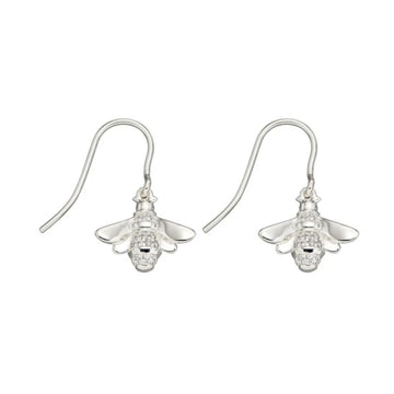 The Bee Collection Silver Cubic Zirconia Drop Bee Earrings