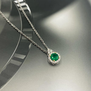 18ct White Gold, Emerald and Diamond Pendant and Chain - Maudes The Jewellers