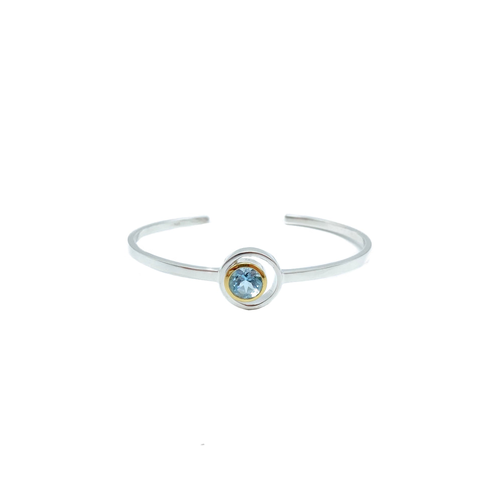 
            
                Load image into Gallery viewer, Sterling Silver Blue Topaz Cuff Bangle
            
        