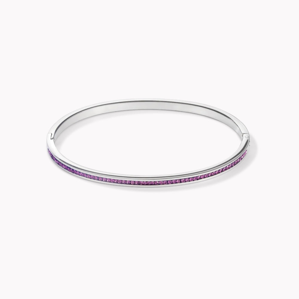 Coeur De Lion Bangle | Stainless Steel Silver & Crystals Pavé Amethyst
