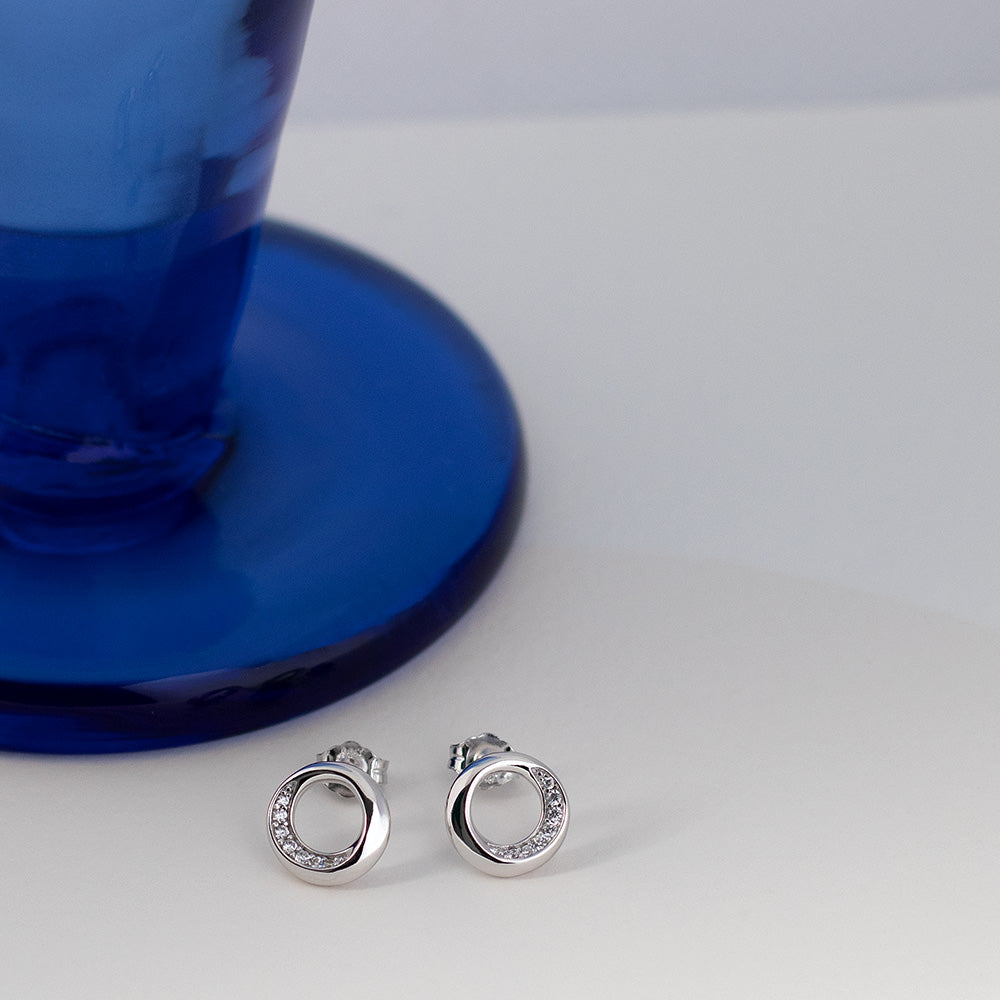 Kit Heath | Bevel Cirque Pavé Silver Stud Earrings