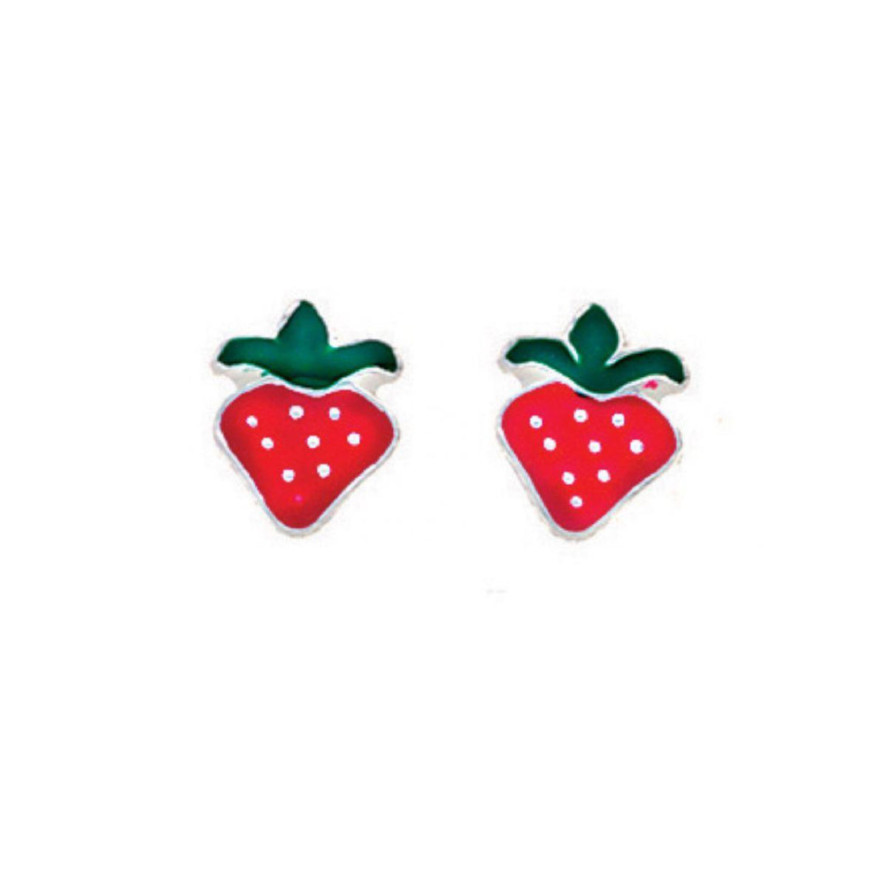 Red Enamel Strawberry Stud Earrings