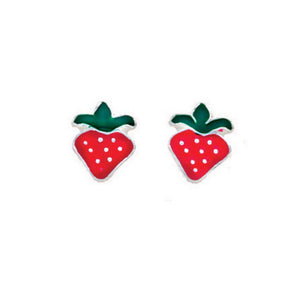 Red Enamel Strawberry Stud Earrings