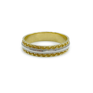 9ct Yellow and White Gold Fancy Patterned Gents Wedding Ring 5mm