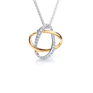 9ct White Gold & Yellow Gold Diamond Knot Necklace