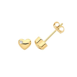 9ct Gold Heart Stud Earrings set with Cubic Zirconia - Maudes The Jewellers