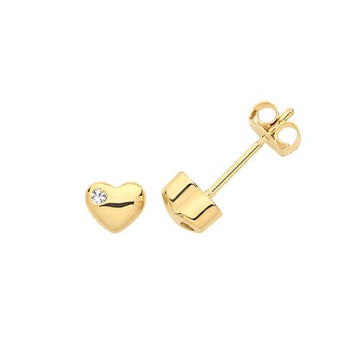 9ct Gold Heart Stud Earrings set with Cubic Zirconia