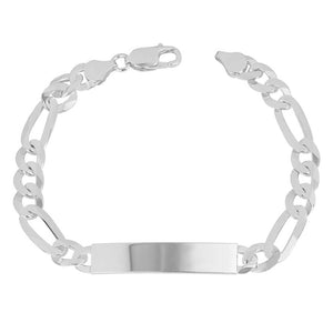 Sterling Silver Heavyweight ID Bar Figaro Chain Bracelet