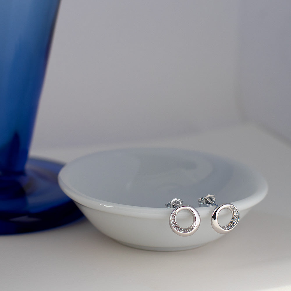 Kit Heath | Bevel Cirque Pavé Silver Stud Earrings