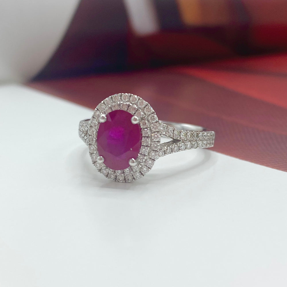18ct White Gold, Ruby and Diamond Ring - Maudes The Jewellers