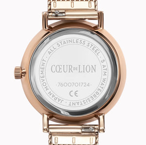 Coeur de Lion Watch Round Mocha Sunray Milanese Stainless Steel Rose Gold