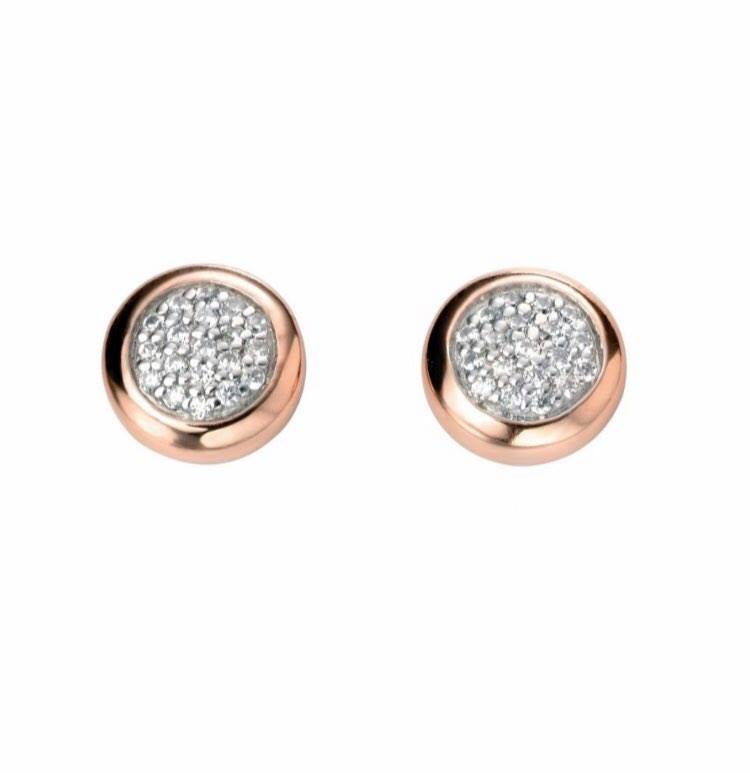 Sterling Silver and Rose Gold Plate Pave Stud Earrings - Maudes The Jewellers