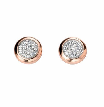 Sterling Silver and Rose Gold Plate Pave Stud Earrings