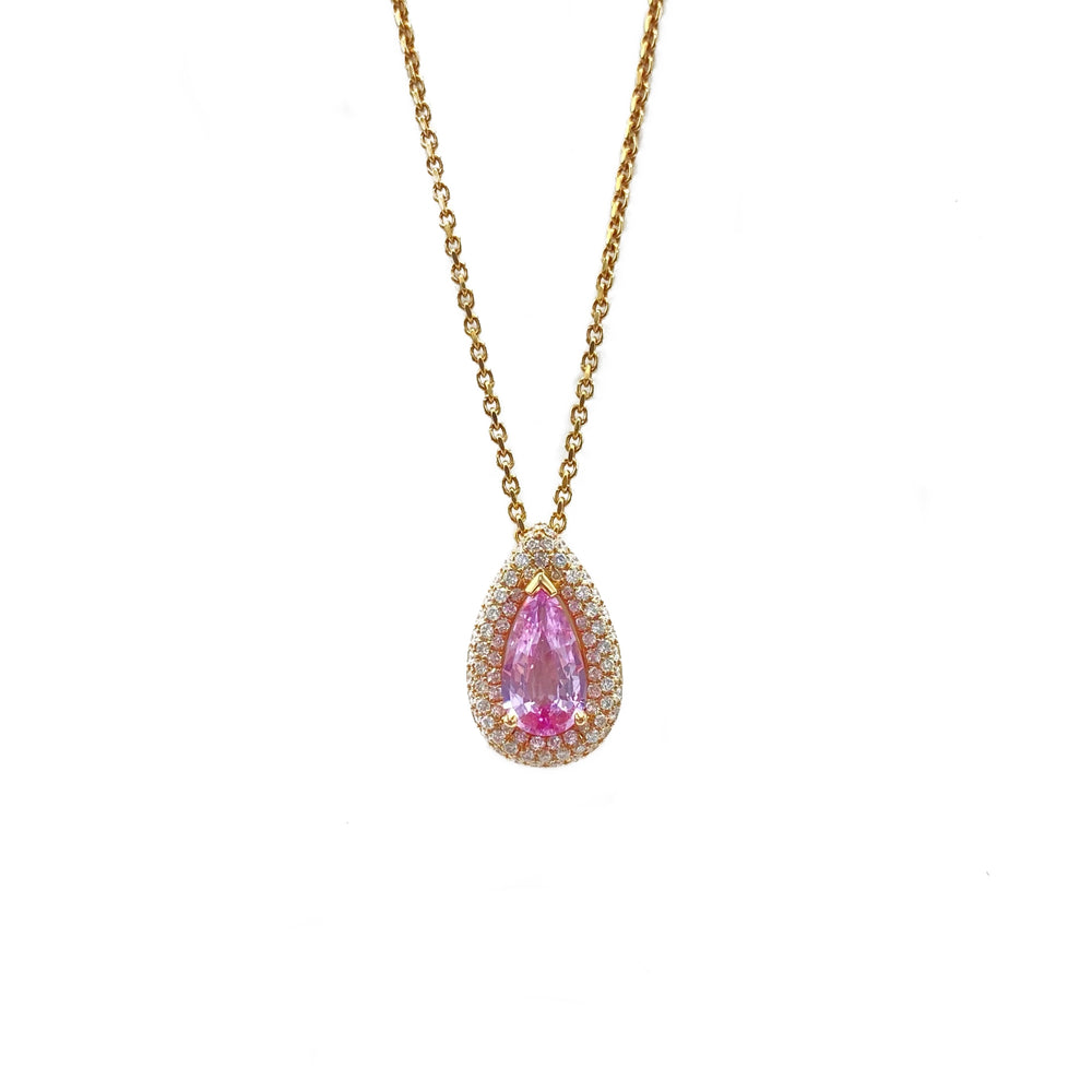18ct Rose Gold, Pink Sapphire and Diamond Pendant and Chain - Maudes The Jewellers