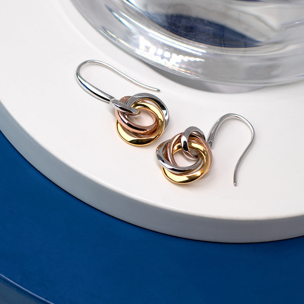 Kit Heath | Bevel Trilogy Gold & Rose Gold Drop Earrings