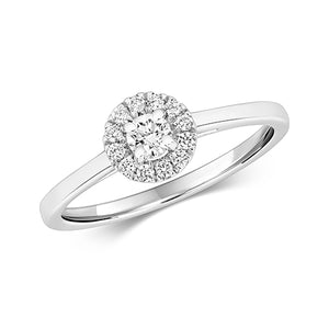 9ct White Gold, Diamond Solitaire Halo Ring