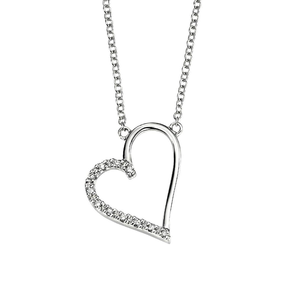 9ct White Gold and Diamond Heart Pendant and Chain