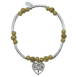 Ettie Frosted Gold and Silver Flower Heart Noodle Bracelet