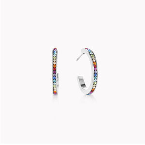 Coeur De Lion Earrings | Creole 20 Stainless Steel Silver & Crystals Pavé Multicolour