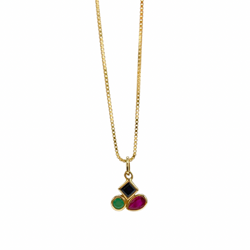 9ct Yellow Gold, Sapphire, Emerald and Ruby Pendant and Chain