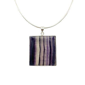 Sterling Silver Purple Agate Square Pendant and Silver Snake Chain