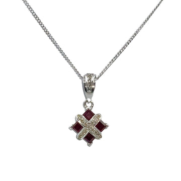 9ct White Gold, Ruby and Diamond Pendant and Chain