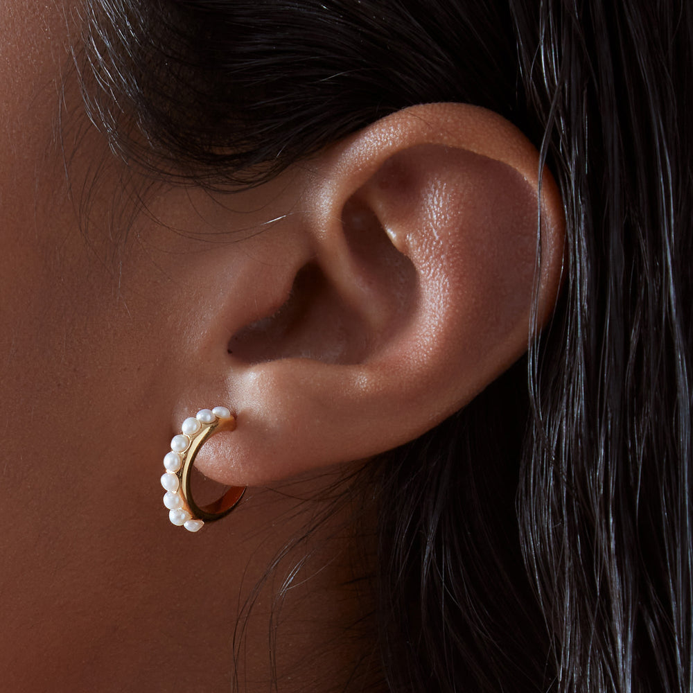 Rachel Jackson | Tapered Studded Pearl Hoop Earrings