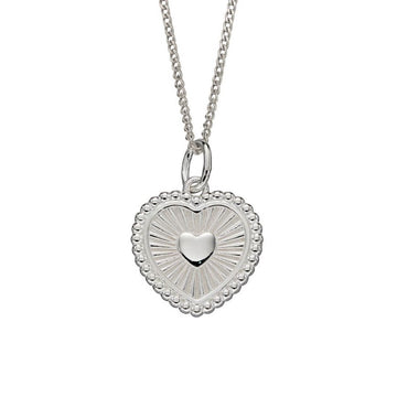 Sterling Silver Sunray Textured Heart Pendant and Chain