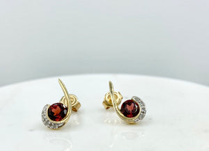 9ct Yellow Gold, Garnet and Diamond Earrings - Maudes The Jewellers