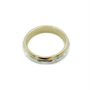 9ct Yellow and White Gold Patterned Wedding Ring 4mm
