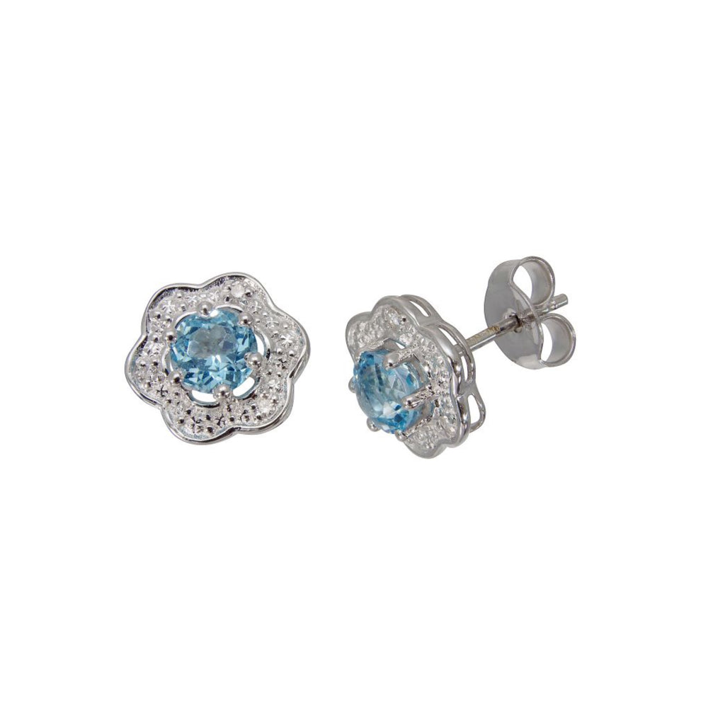 9ct White Gold and Blue Topaz Flower Earrings
