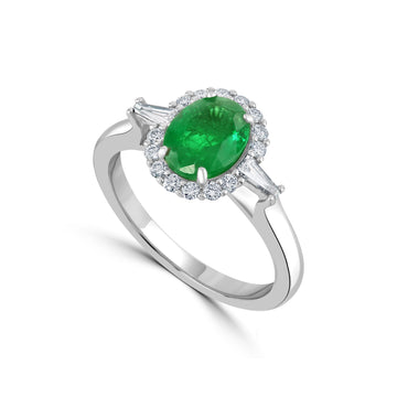 18ct White Gold, Emerald and Diamond Ring