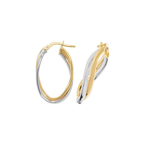 9ct Yellow and White Gold Oval Double Hoop Earrings