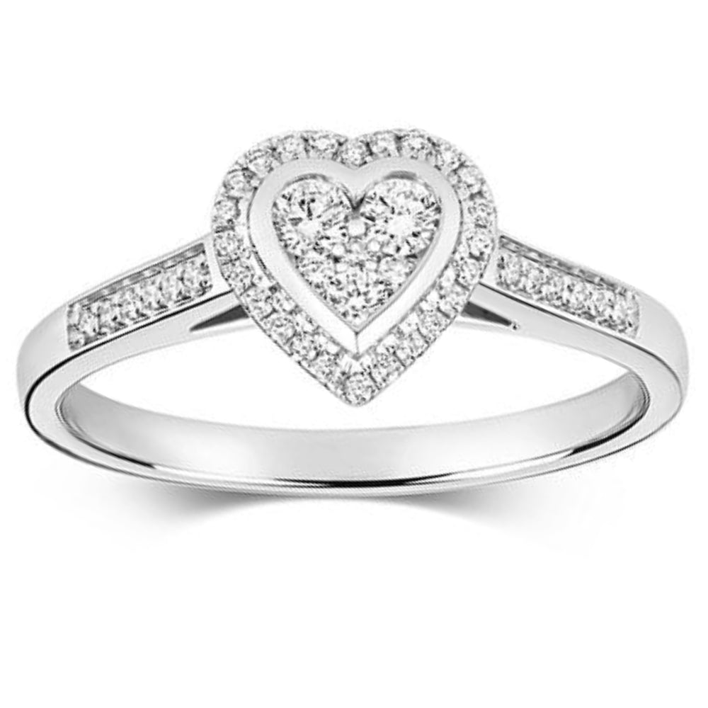 9ct White Gold, Diamond Heart Shaped Ring