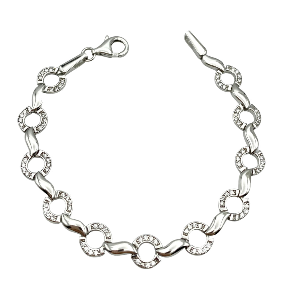 Sterling Silver Cz Circle and Wave Bracelet