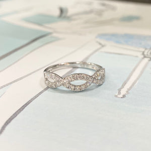 9ct White Gold and Diamond Crossover Ring
