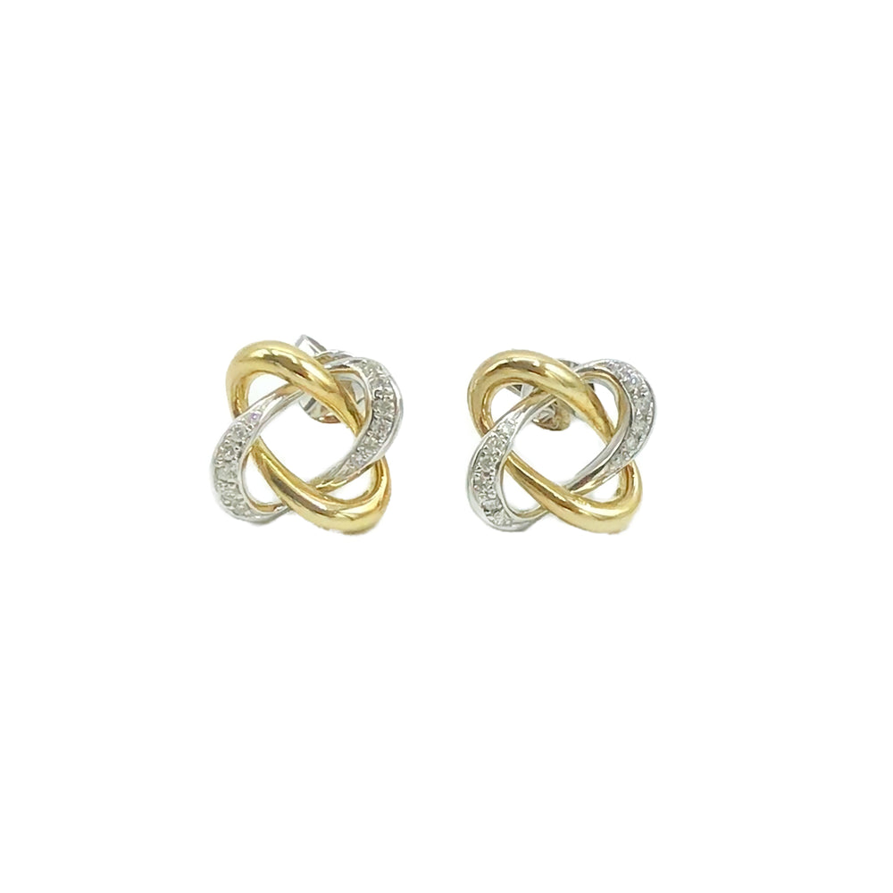9ct White and Yellow Gold, Diamond Knot Earrings - Maudes The Jewellers