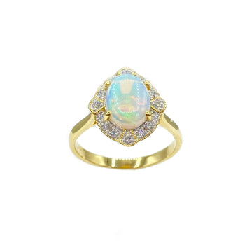 18ct Yellow Gold, Opal and Diamond Ring