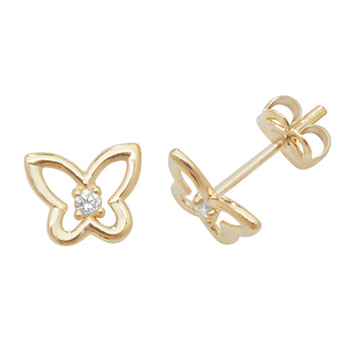 9ct Yellow Gold Cz Butterfly Stud Earrings