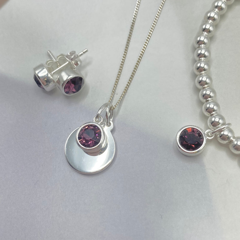 February Birthstone Pendant With Engravable Disc - Maudes The Jewellers