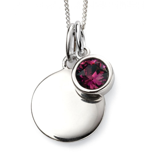 February Birthstone Pendant With Engravable Disc - Maudes The Jewellers