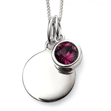 February Birthstone Pendant With Engravable Disc