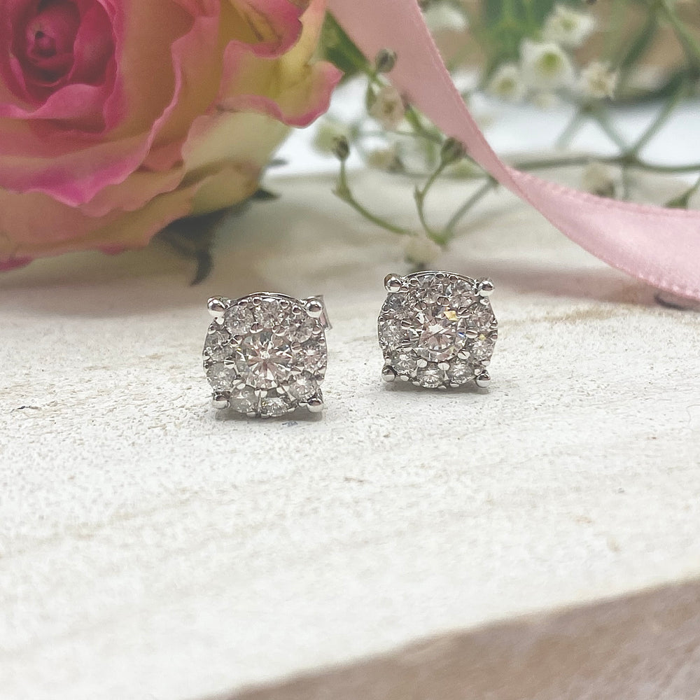 9ct White Gold Diamond Stud Earrings