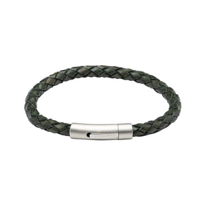 Unique & Co | Dark Green Leather Bracelet with Matte Polish Steel Clasp