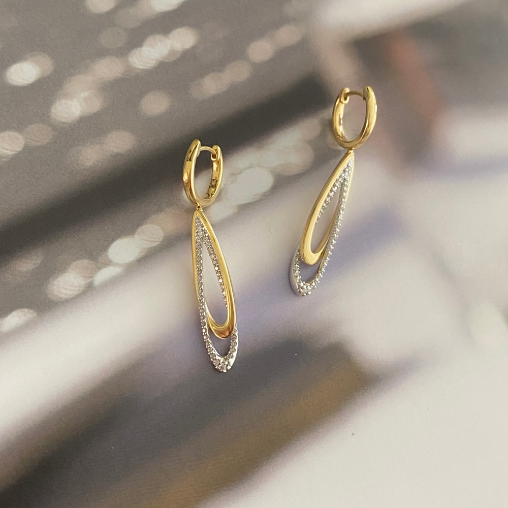 18ct Yellow and White Gold, Diamond Teardrop Earrings - Maudes The Jewellers