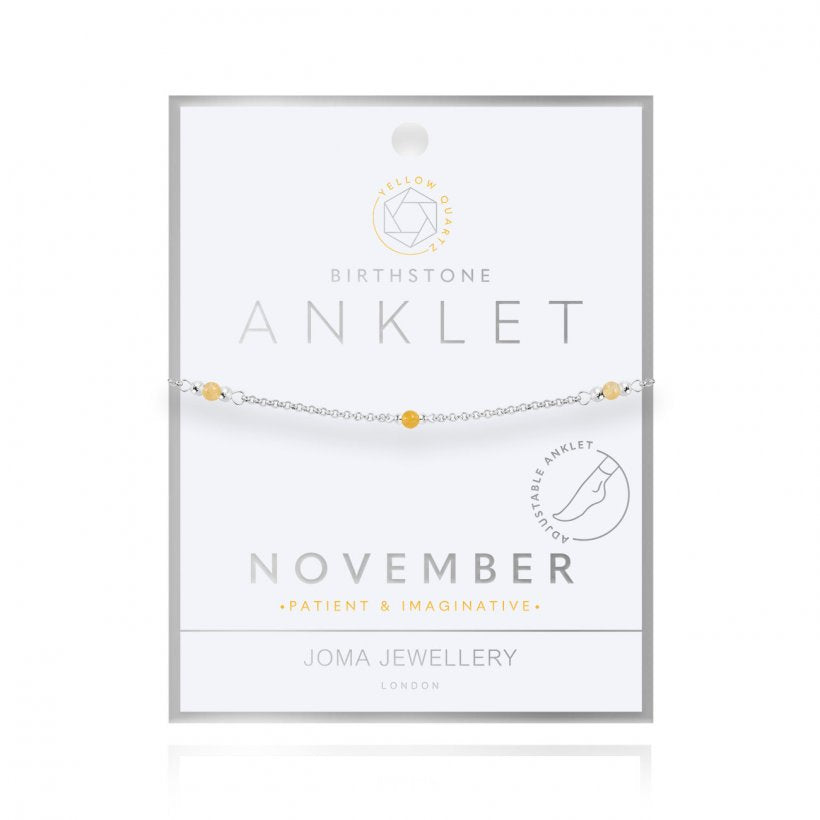 Joma Jewellery Birthstone Anklet - November Yellow Quartz
