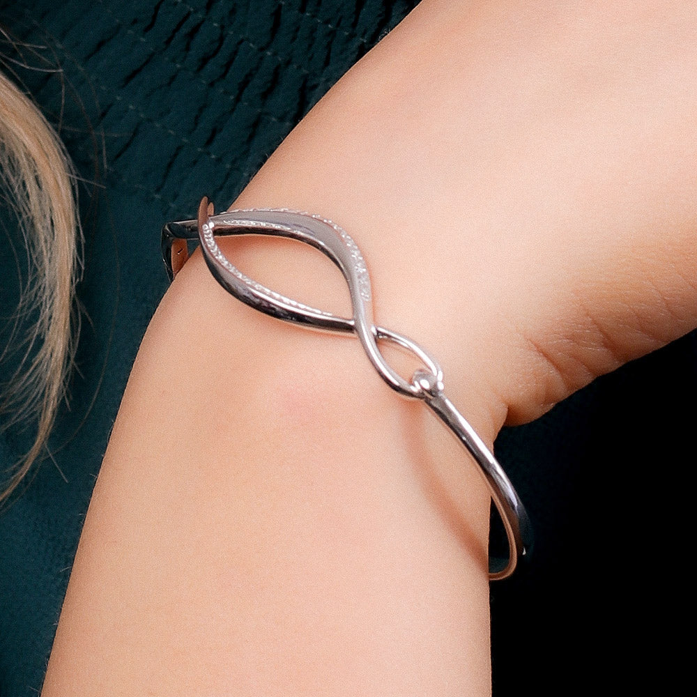 Kit Heath | Entwine Twine Twist Pavé Silver Hinged Bangle