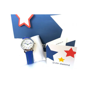 
            
                Load image into Gallery viewer, D for Diamond Blue Leather Strap Children’s Watch - Maudes The Jewellers
            
        