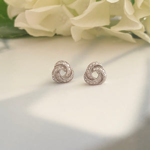 18ct White Gold, Diamond Knot Earrings - Maudes The Jewellers