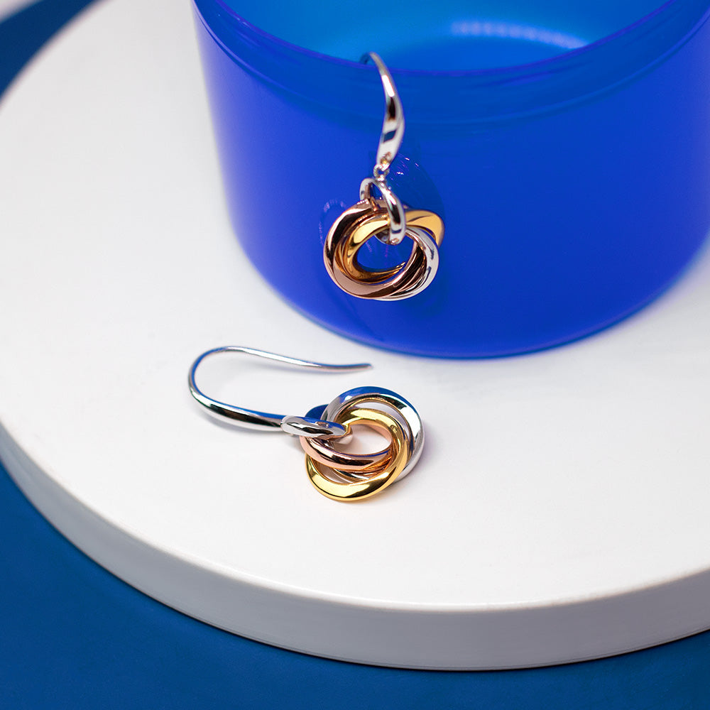 Kit Heath | Bevel Trilogy Gold & Rose Gold Drop Earrings